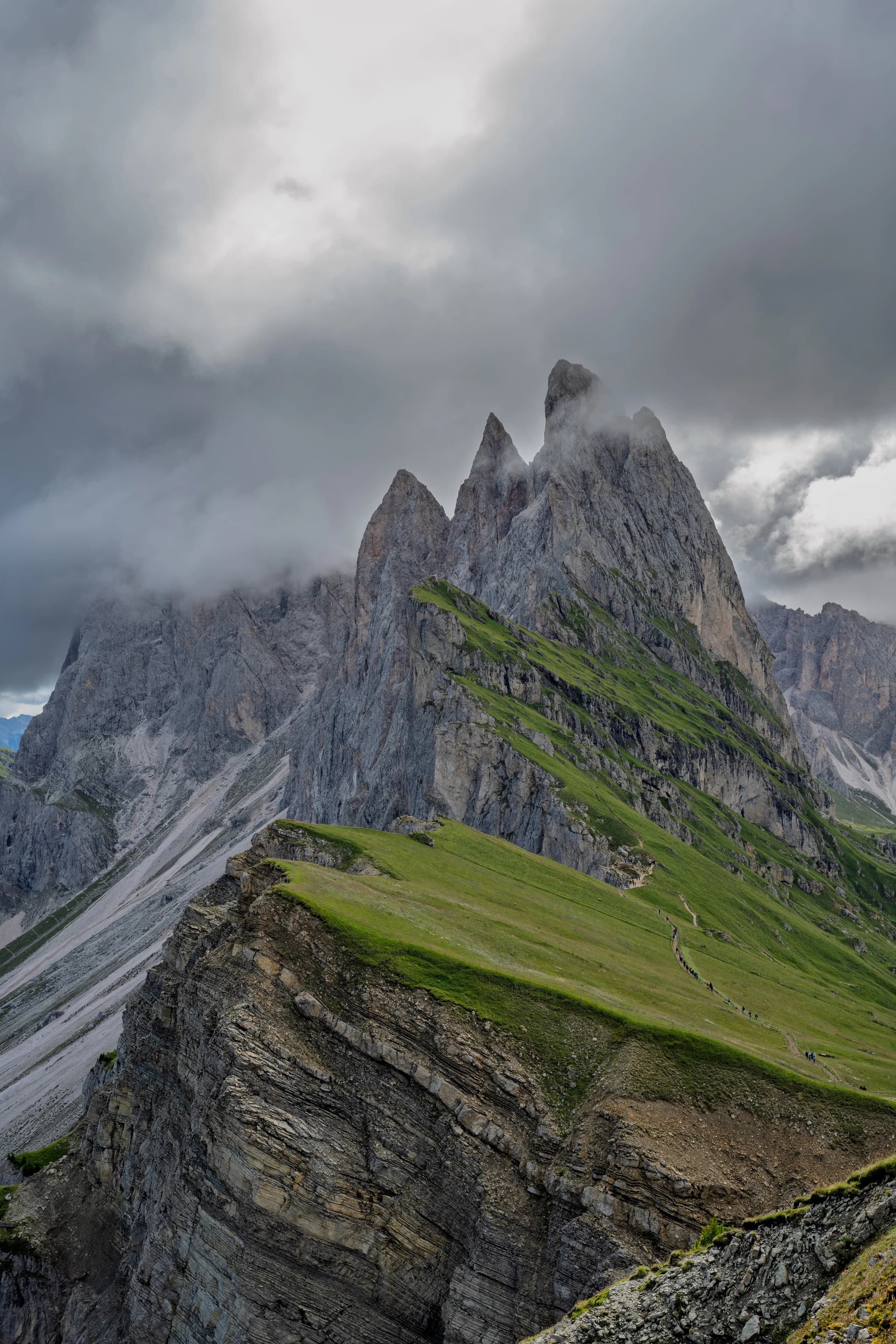 Dolomites Peaks in Cloud Veil — Seceda, Dolomites, Italy