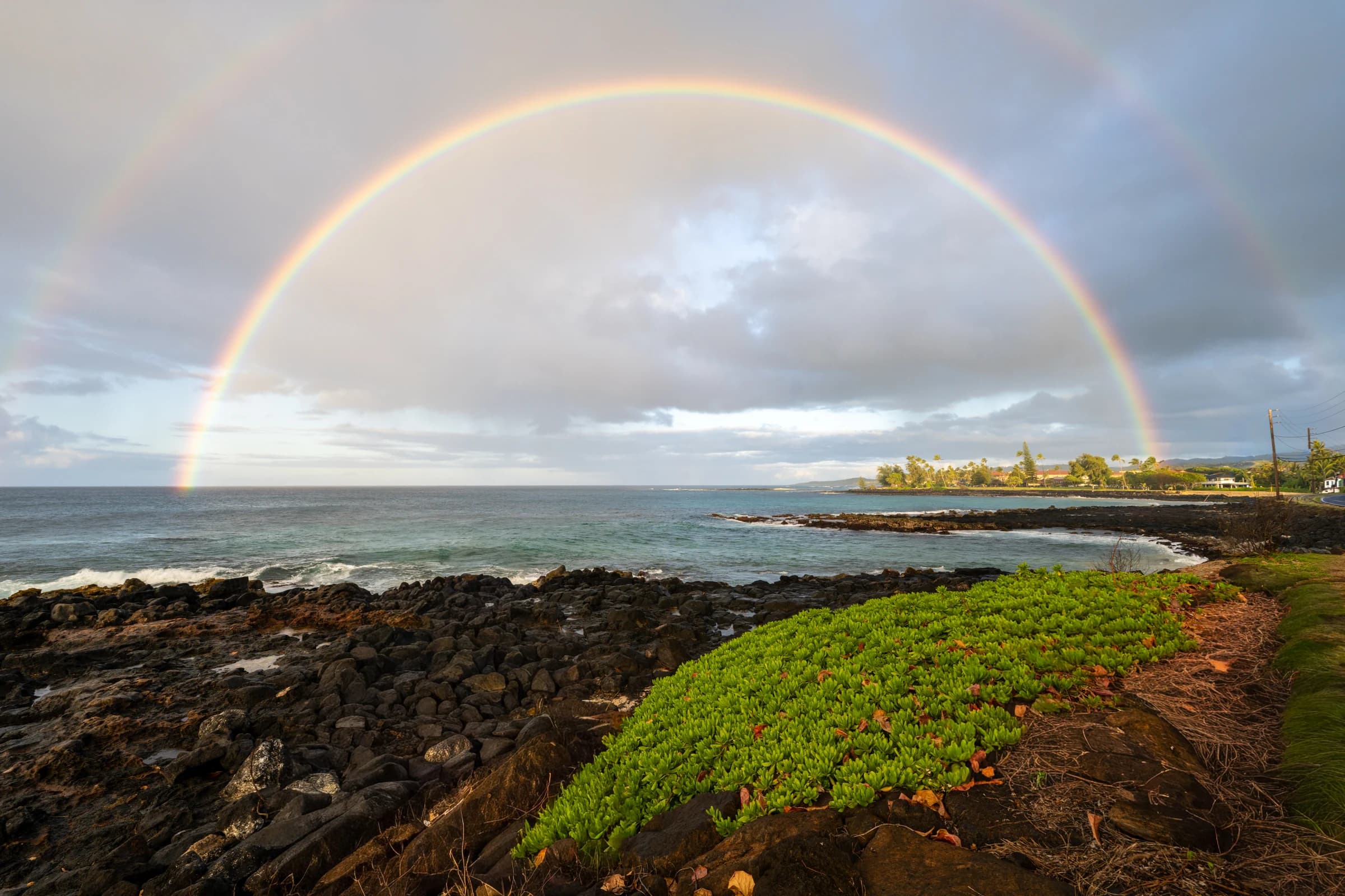 Kauai Double Rainbow Over Coast