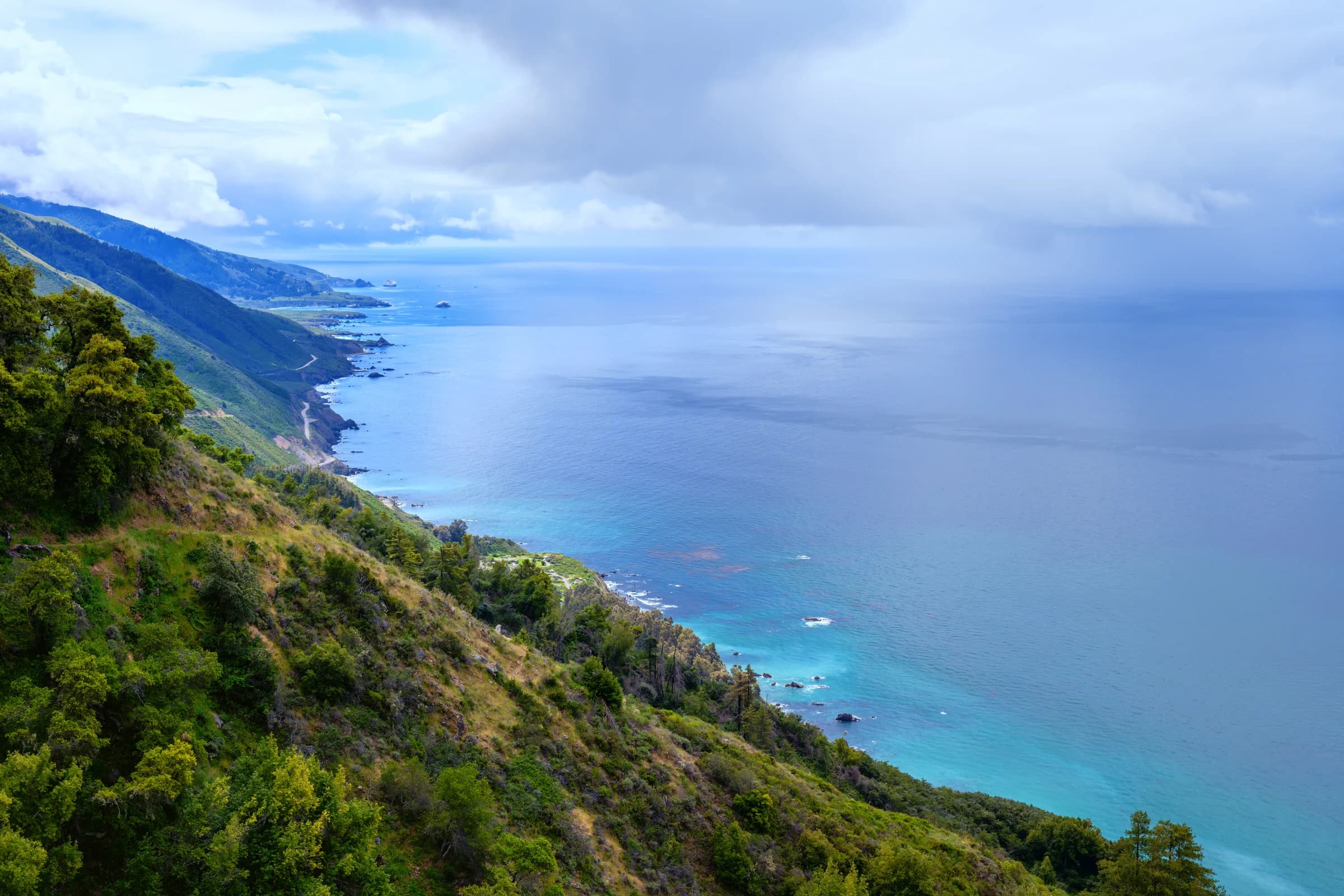 Big Sur Hwy 1 Steep Coastal Slope Above Blue Ocean